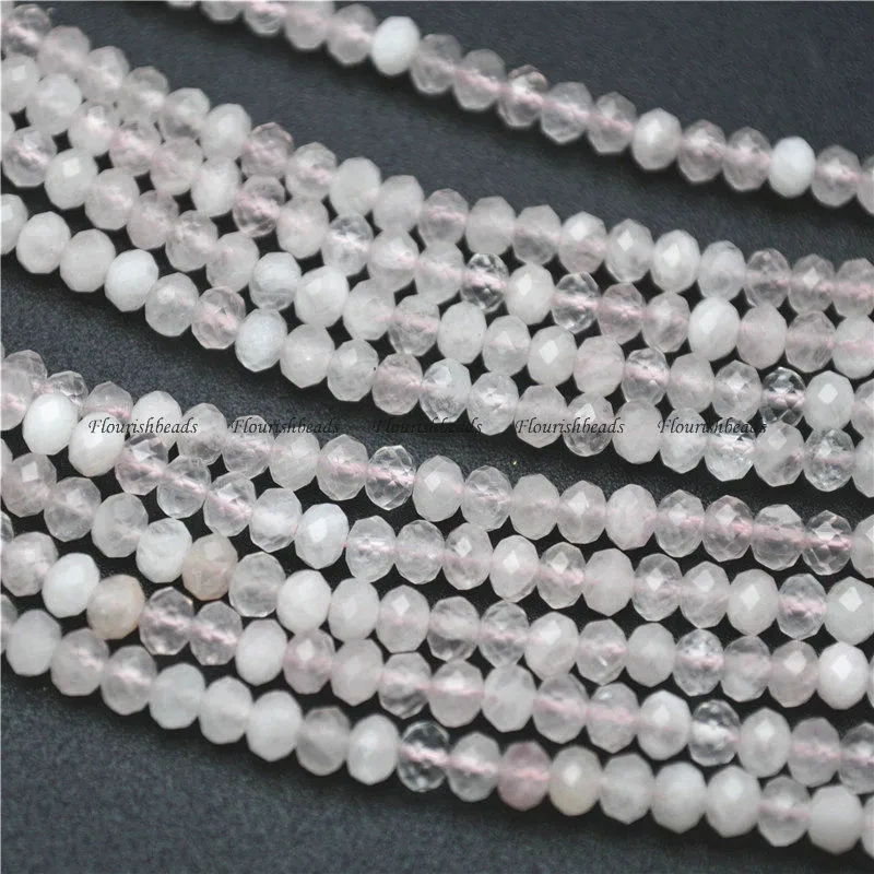 3x4mm Faceted Rondelle Shape Natural Pink Quartz Beads Fine Jewelry Making Earrings Necklace Stone Loose Beads 5Strands