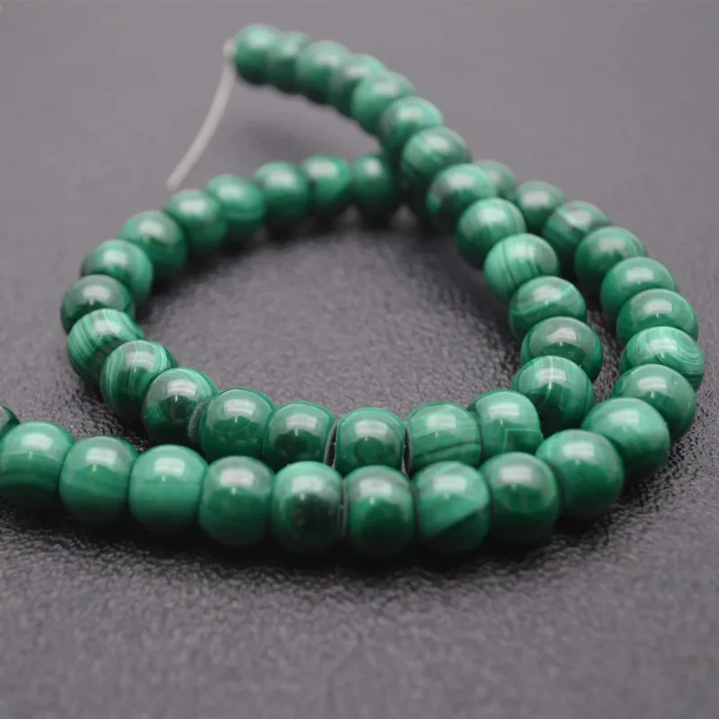 6x8mm 8x10mm Super High Quality Round Drum Shape Natural Malachite Loose Beads Thick Green Stone Jewelry Materials 1Strand