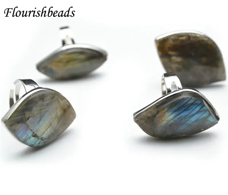 Wholesale Shiny Natural Labradorite Cabochon Adjustable Gemstone Rings