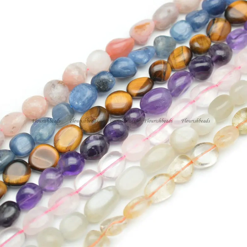 8~10mm Natural Amethyst Smooth Stone Oval Shape Nugget Loose Beads Jewelry Making Supplies 1 Strand