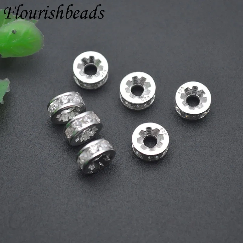 10pcs/lot Real 925 Sterling Silver Flower Flat Round Bead Cap End Spacer Beads for DIY Making Necklace Jewelry Findings