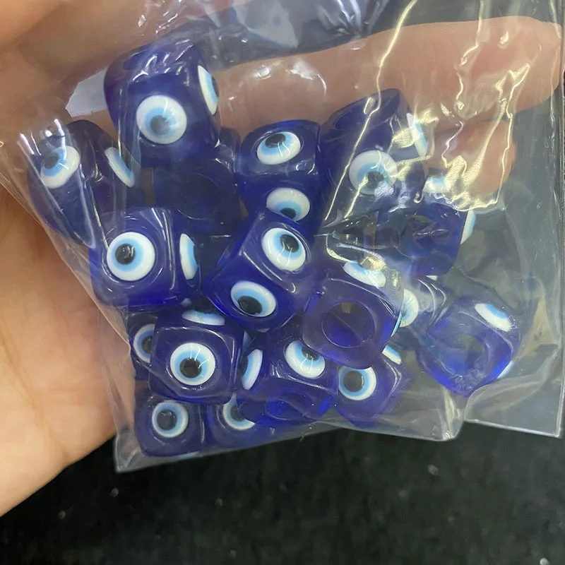 Hot Sell 12mm Square Turke Evil Eye Big Hole Resin Loose Spacer Beads for DIY Jewelry Making Necklace Accessories 100pcs/lot