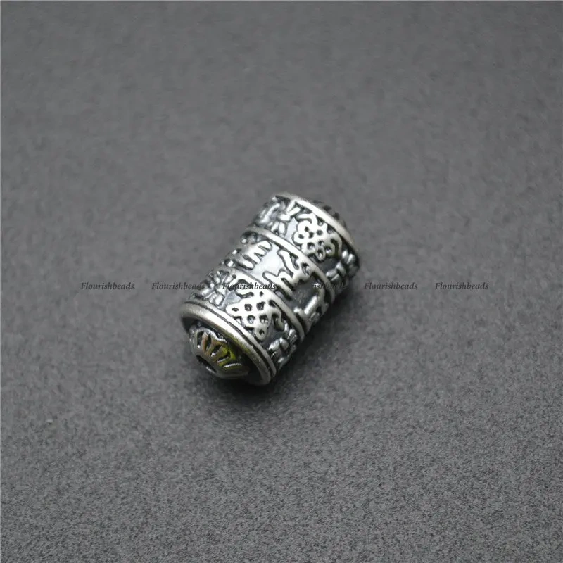 Vintage S999 Anti Silvery Mini Barrel Shape Beads Carved Lection Charms Fits Bracelet Necklace Making 10x19mm