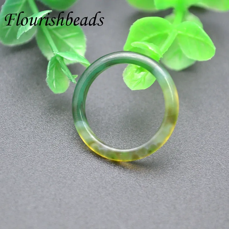 New Top Quality Natural Agates Chalcedony Round Finger Rings for Women Men Gift Wholesale 50pcs /lot