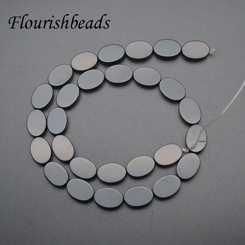 Quality Natural Black Agate Stone Flat Oval Shape Loose Beads 10x14mm 18x25mm for Jewelry Making Supplier 3 Strand/lot
