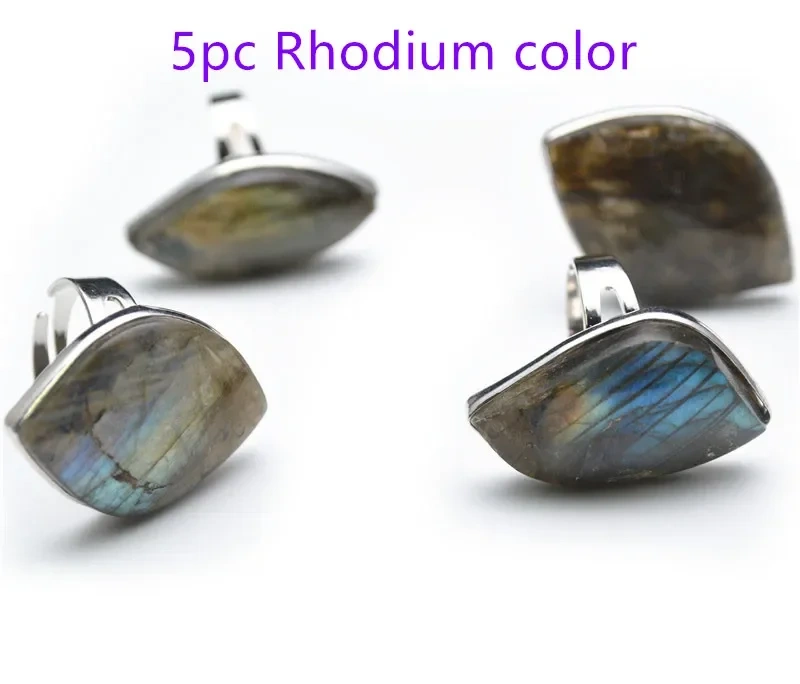 Wholesale Shiny Natural Labradorite Cabochon Adjustable Gemstone Rings