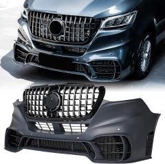 Front Bumper Cover Body Kit Compatible with 2019 2020 2021 2022 2023 2024 Mercedes Benz 3th Gen Sprinter W907 W910 with GT Style Grill