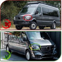Front Bumper Cover Body Kit Compatible with 2019 2020 2021 2022 2023 2024 Mercedes Benz 3th Gen Sprinter W907 W910 with GT Style Grill