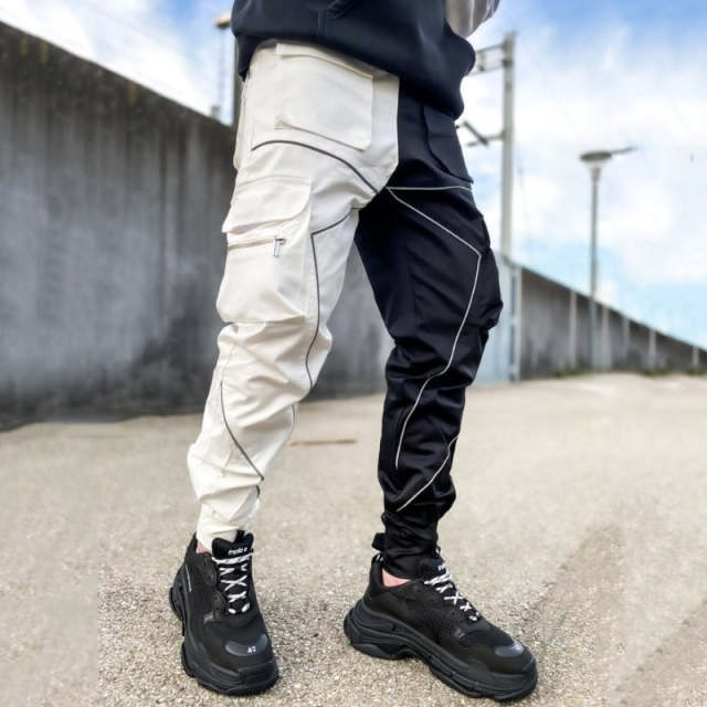 Mens Streetwear Stylish Patchwork Pockets Trackpants