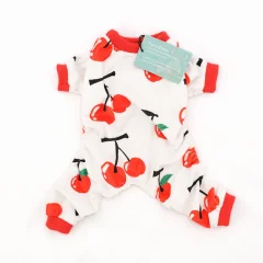 CuteBone Dog Pajamas Cute Cherry Dog Apparel Dog Jumpsuit Pet Clothes Onesie Pajamas P08(M size)