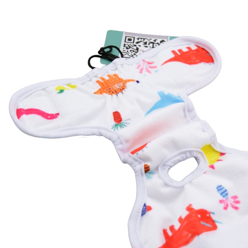 CuteBone Female Washable Dog Diapers (Pack of 2) Dino+Owl Durable Doggie Diapers Pet Pants D08