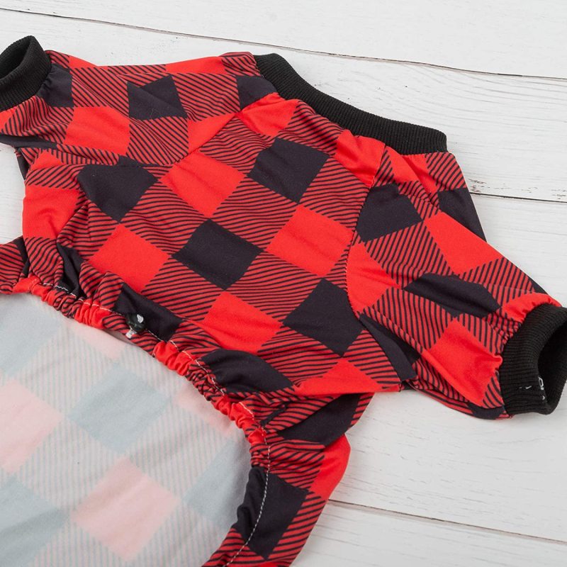 Cotton and Stretchy Dog Pajamas - Plaid Red