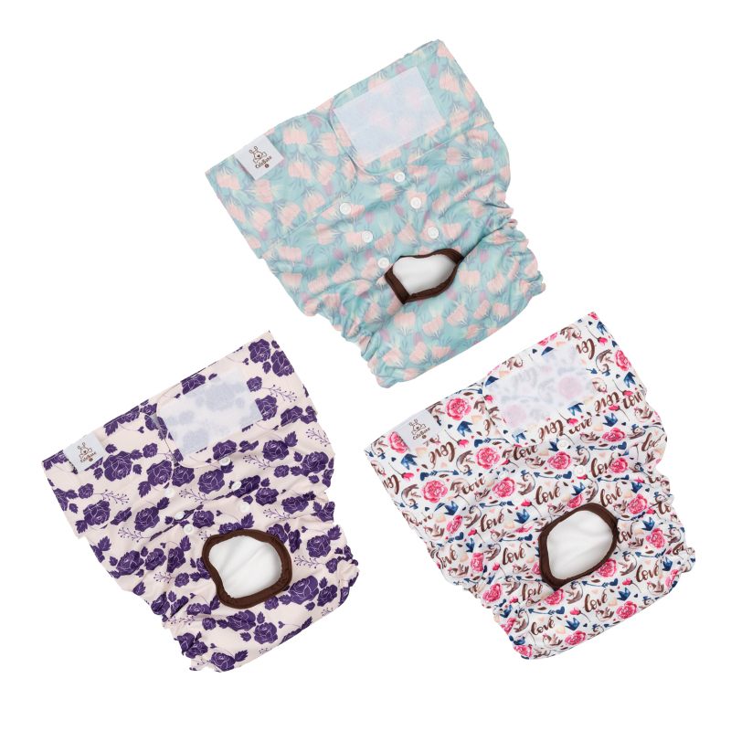 3 Pack Rose Pattern Female Dog Diaper