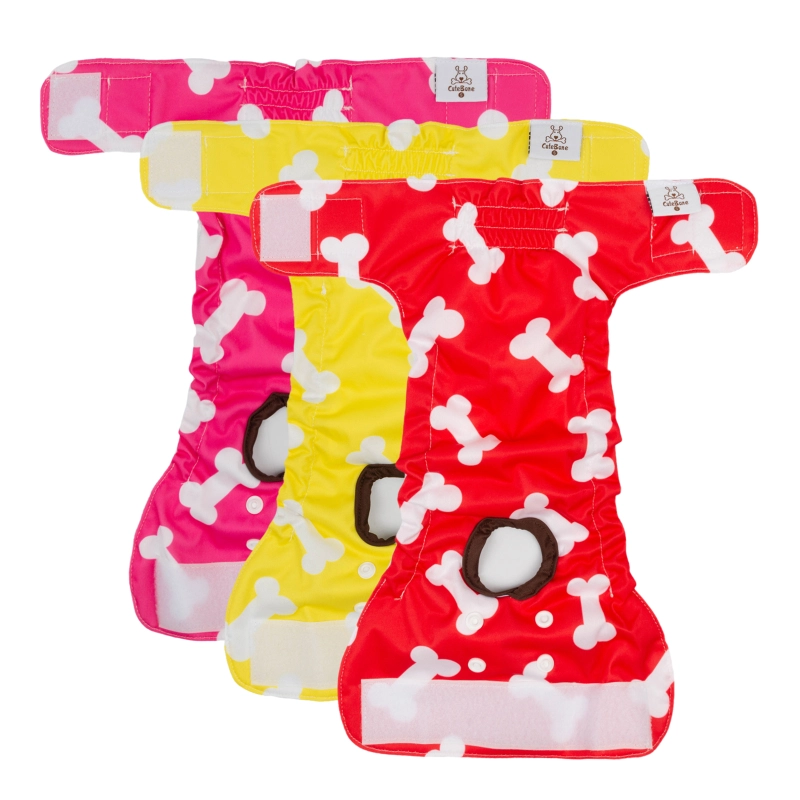 3pcs/pack Bone Print Washable Female Dog Diapers