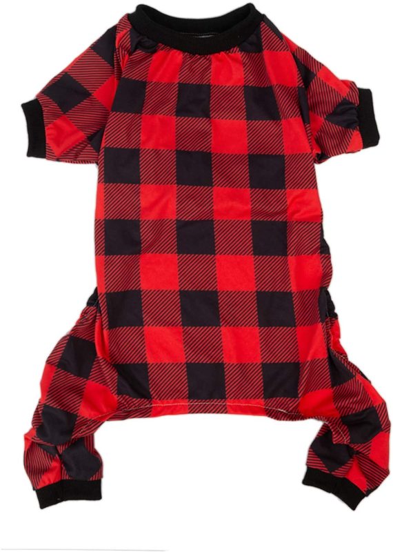 Cotton and Stretchy Dog Pajamas - Plaid Red