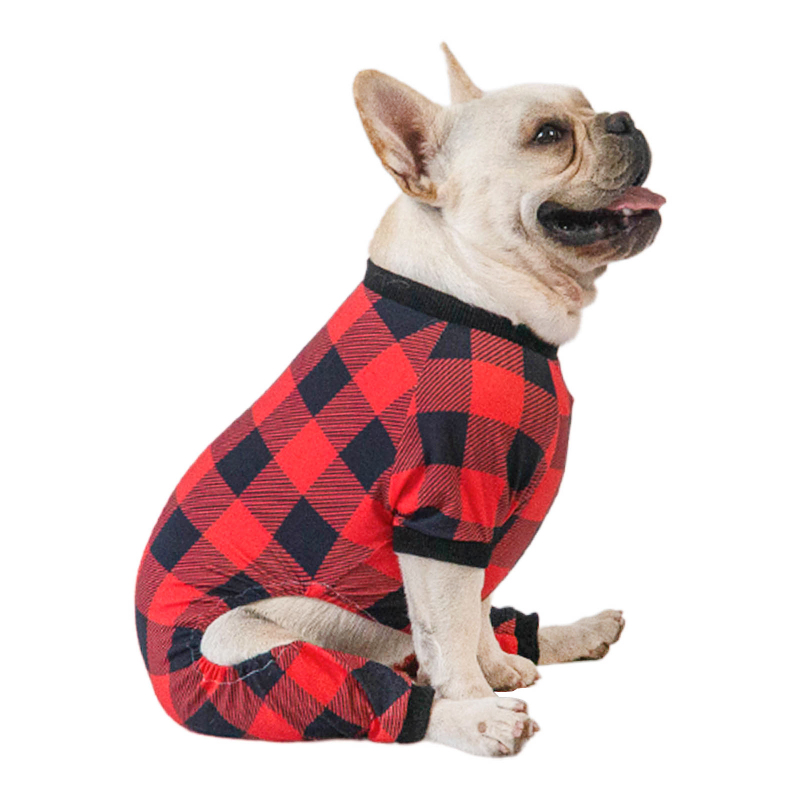 Cotton and Stretchy Dog Pajamas - Plaid Red