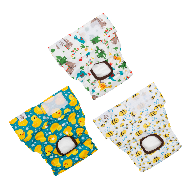 3 Pack Animal Print Reusable Diapers for Female Dog