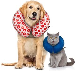 CuteBone Protective Inflatable Collar with 2-Pack Soft Pet Recovery Cone Covers for Small/Medium/Large Dogs and Cats After Surgery