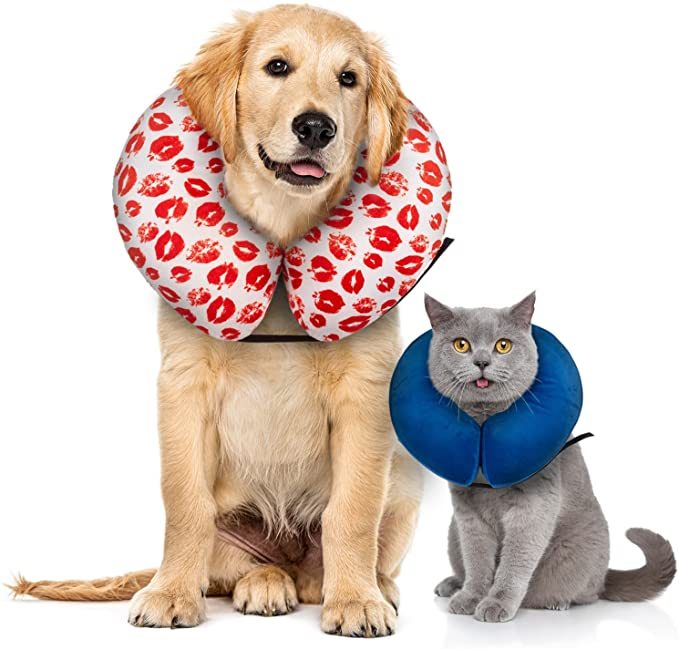 CuteBone Protective Inflatable Collar with 2-Pack Soft Pet Recovery Cone Covers for Small/Medium/Large Dogs and Cats After Surgery
