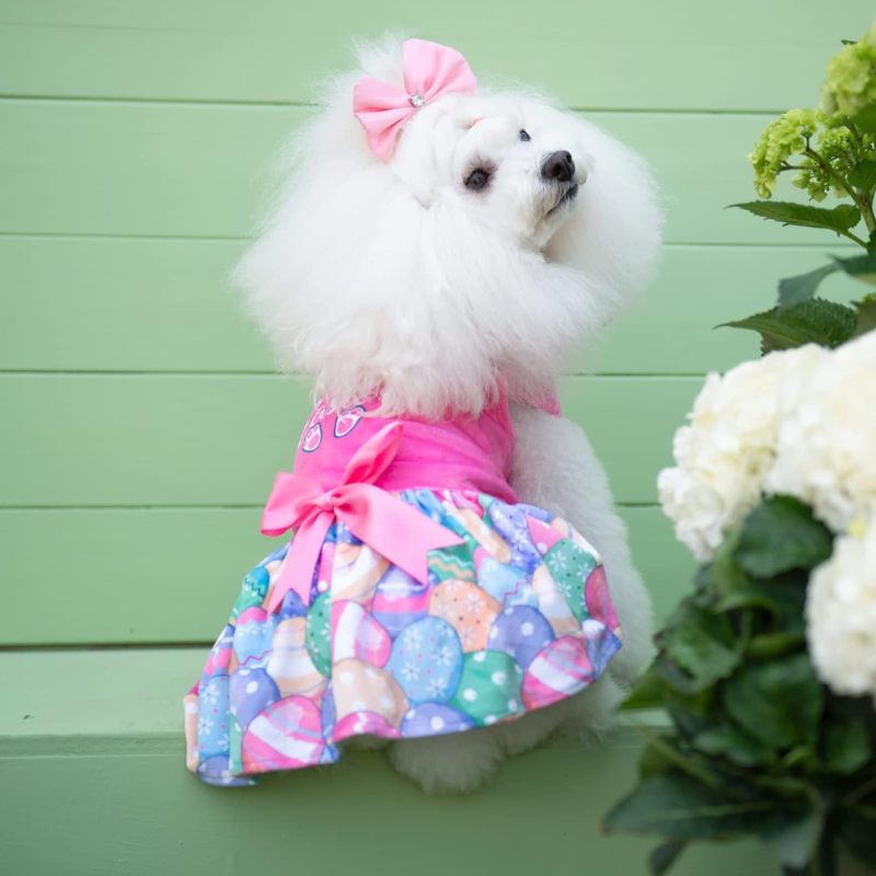 CuteBone Houndstooth Dog Dress Velvet Turtleneck Puppy Skirt with Bow Hair Rope Birthday Gift CVA18-D