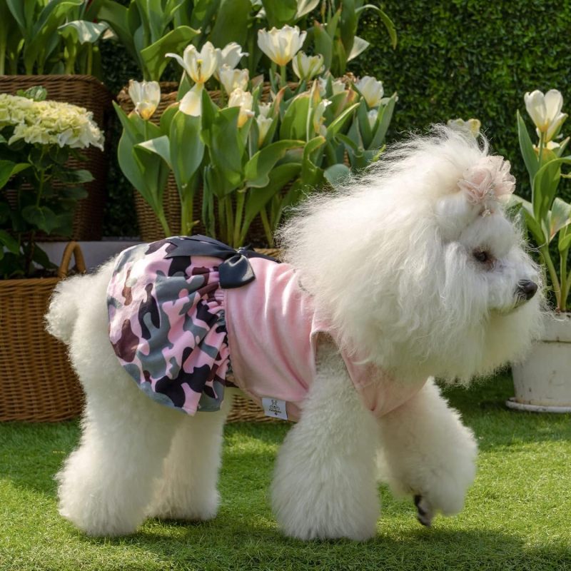 CuteBone Houndstooth Dog Dress Velvet Turtleneck Puppy Skirt with Bow Hair Rope Birthday Gift CVA21-D