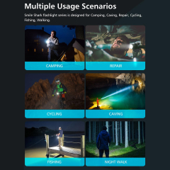 Smiling Shark 6000 Lumens 5500Mah 8 Hours Long Last Led Torch Rechargeable Torch Flashlight 4 Mode Super Bright Torches Rechargeable Torches Led Rechargeable Torch Llight Rechargeable-4modes Zoomable Waterproof for Camping Hiking Working-SD5225