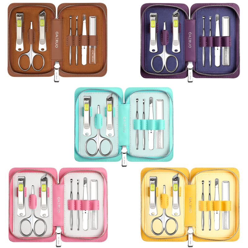 High Quality 7-Piece Stainless Steel Manicure Tools Set pedicure manicure tools with Leather Pedicure Bits