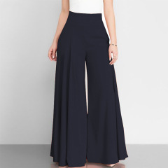 Spring and summer new women's plus-size British style high-waisted design draped loose flared pants