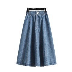 New 2023 Autumn Plus Size Denim Skirt Women High Elastic Waist Blue Or Sky Blue Color Korean Fashion A Line Midi Jeans Skirts