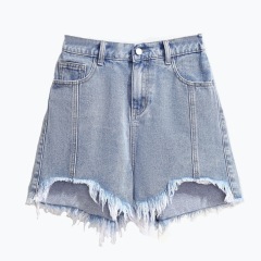 150Kg Plus Size Women's Summer Thin High-Waisted Straight Denim Shorts 5XL 6XL 7XL 8XL 9XL Loose Ripped Raw Edge Wide-Leg Shorts
