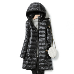 2023 Winter Womens Korean Fashion Slim Remove Hooded Parka Fashionable Outerwear Down Jackets Long Light Thin Coat Puffer Jacket