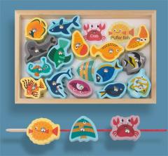 Montessori Wooden Fishing Toys For Children Magnetic Marine Life Cognition Fish Games Parent-Child Interactive Educational Toy
