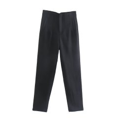 TRAF Women Fashion With Pockets Casual Basic Solid Pants Vintage High Waist Zipper Fly Female Ankle Trousers Pantalones Mujer