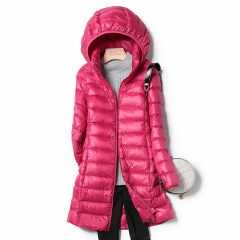 2023 Winter Womens Korean Fashion Slim Remove Hooded Parka Fashionable Outerwear Down Jackets Long Light Thin Coat Puffer Jacket