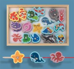 Montessori Wooden Fishing Toys For Children Magnetic Marine Life Cognition Fish Games Parent-Child Interactive Educational Toy