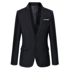 Wedding Set Vintage Men Solid Color Long Sleeve Lapel Slim Button Business Suit Men's Suit Groomsmen Regular Fit 2 Peice Set