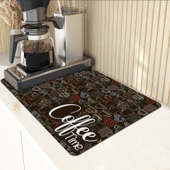 Coffee Mat Hide Stain Rubber Backed Absorbent Dish Drying Mat for Kitchen Counter Coffee Bar