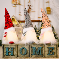 Sequin Christmas Gnomes Plush with LED Lighting Beard Figurine Elf Ornaments Decor