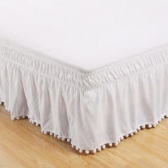 Ruffled Pom Pom Fringe Bed Skirt Brushed Microfiber Elastic Wrap Around