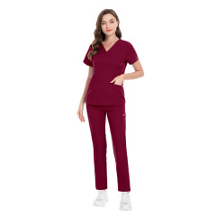 Women Scrubs Set Medical Uniform V-Neck Top Pant with Pockets