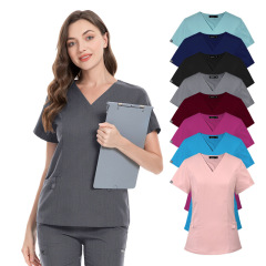 Women Scrubs Set Medical Uniform V-Neck Top Pant with Pockets