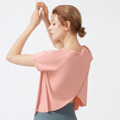 Women Cropped Split Back Tops Short Sleeve Loose Fit for Workout Yoga