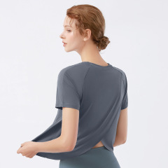 Women Cropped Split Back Tops Short Sleeve Loose Fit for Workout Yoga