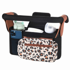 Stroller Organizer with Insulated Cup Holder Detachable Clutch Bag Velcro Loop