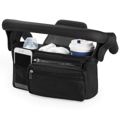 Stroller Organizer with Insulated Cup Holder Detachable Clutch Bag Velcro Loop