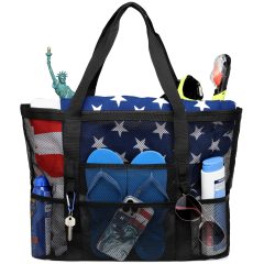 Mesh Beach Bag Large Tote Pool Bag 7 Pockets