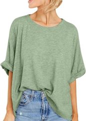 Womens Oversized T Shirts Loose Fit Crewneck Short Sleeve Summer Casual Blouse