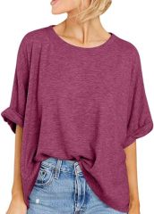 Womens Oversized T Shirts Loose Fit Crewneck Short Sleeve Summer Casual Blouse