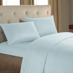 Damask Stripe Bed Set with Flat Sheet Fitted Sheet Pillowcases