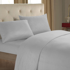 Damask Stripe Bed Set with Flat Sheet Fitted Sheet Pillowcases